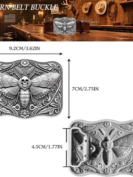 NEW Goth Moth & Skull Boho Belt Buckle Punk Style Detailed Gothic main image 5
